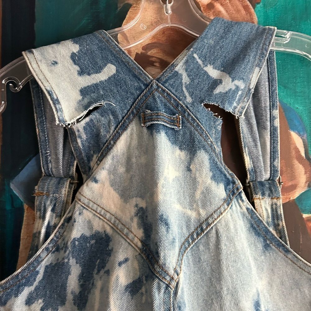 Upcycled Asymmetrical Tie-Dye Dress Denim Patchwork One Size Zebra - Picture 6 of 15